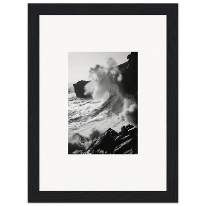 Powerful ocean wave crashing on cliffs in black and white, Incandescent Wave Tribute artwork