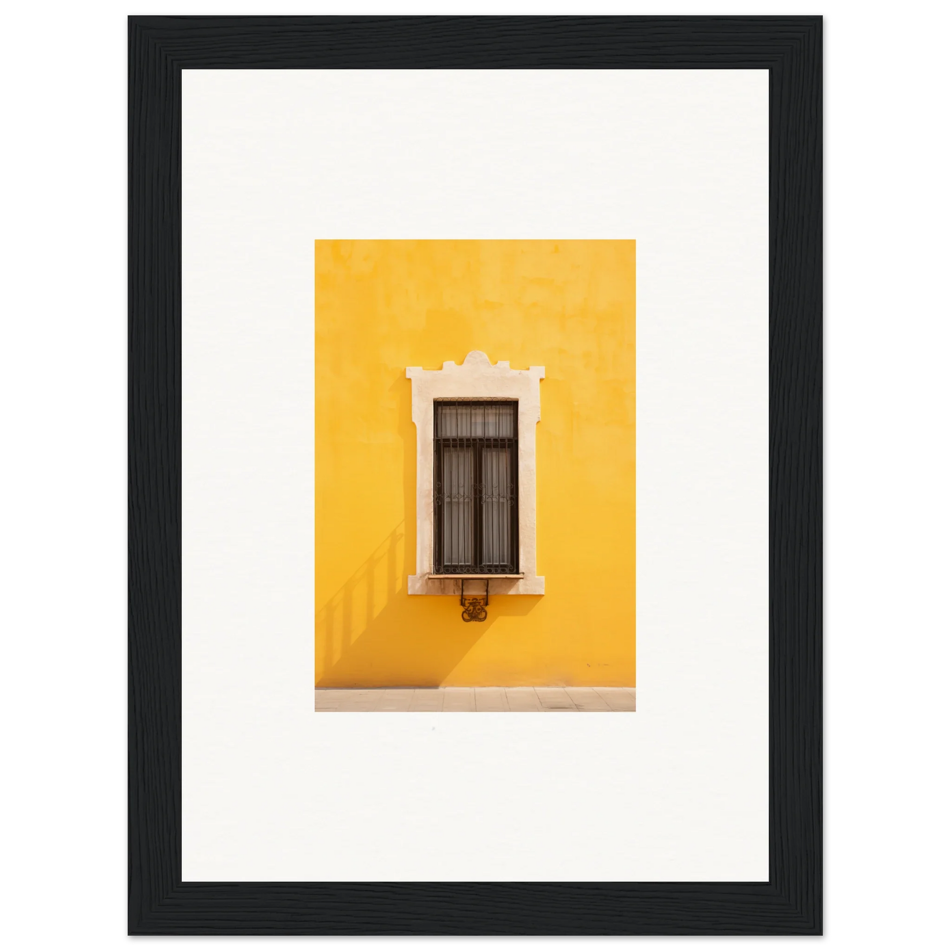 Ornate white-trimmed window on a yellow wall in Window’s Giallo Reverie special edition art™