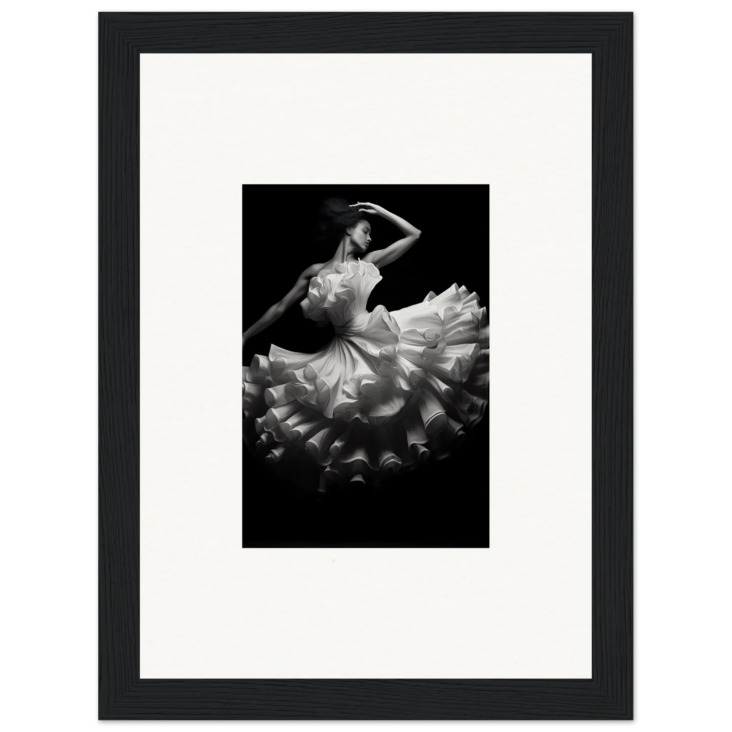 Dancer in a ruffled dress showcases elegance in Nocturnal Flourishbyen art