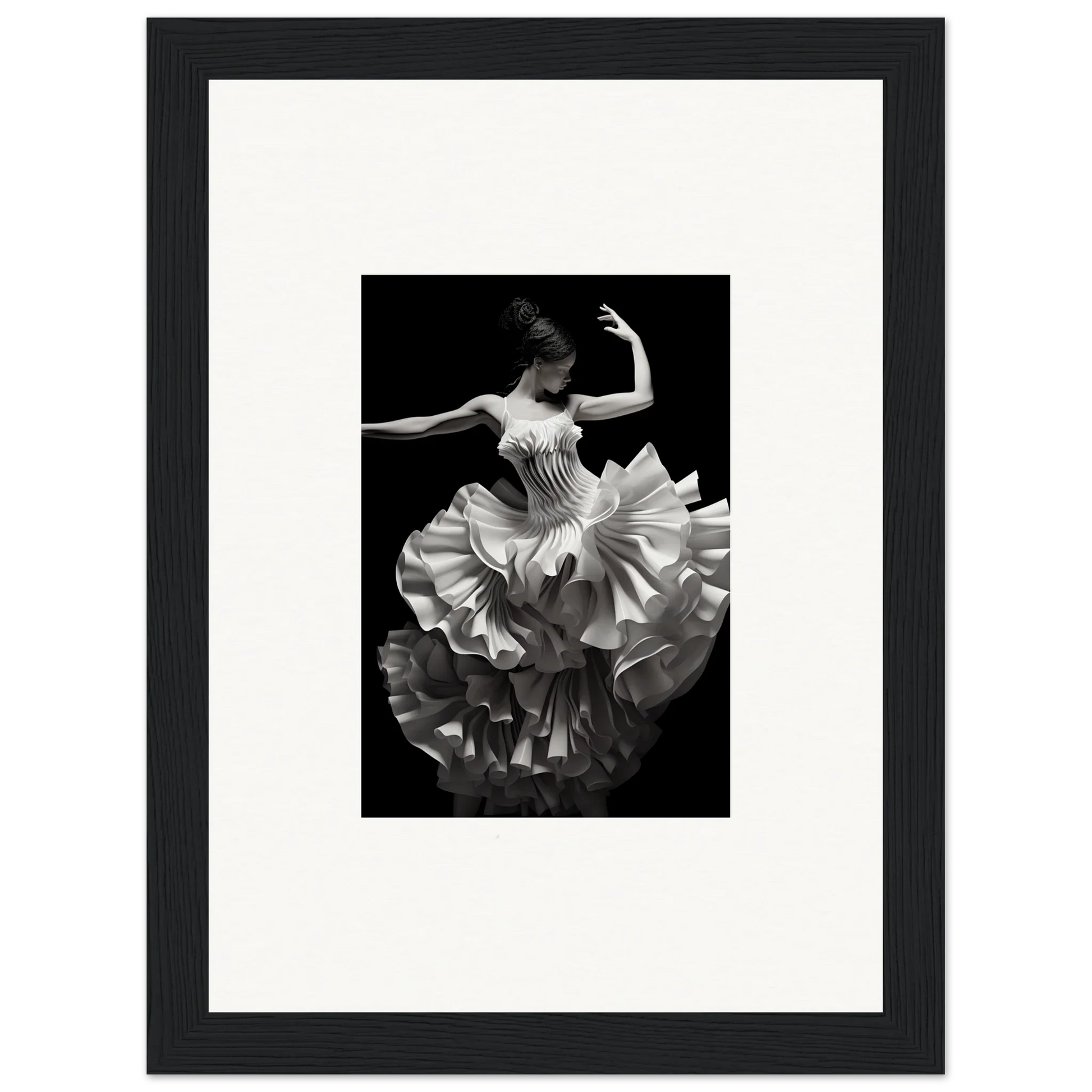 Dancer in a ruffled white dress twirling with Tangled Luminous Laces special edition art™