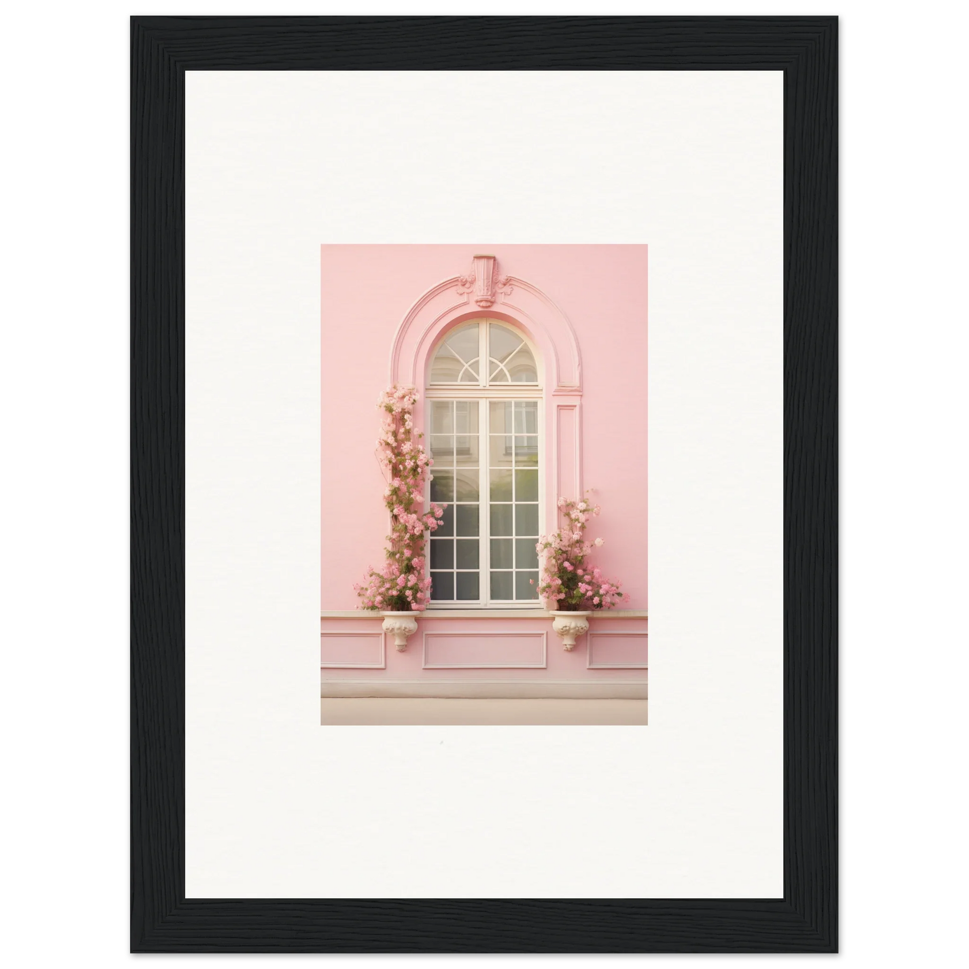 Arched pink window with floral planters under Vitalose Rose Sonnet special edition art™