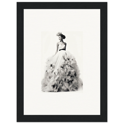 Black and white watercolor of an elegant ballgown for Dreams Bloom Eternal framed wall art