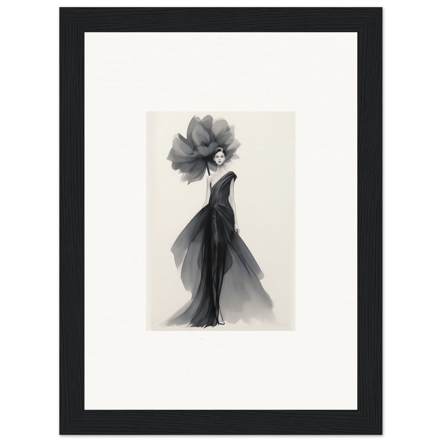 Elegant black and white fashion illustration for Curtain Bloom Dance, special edition art™