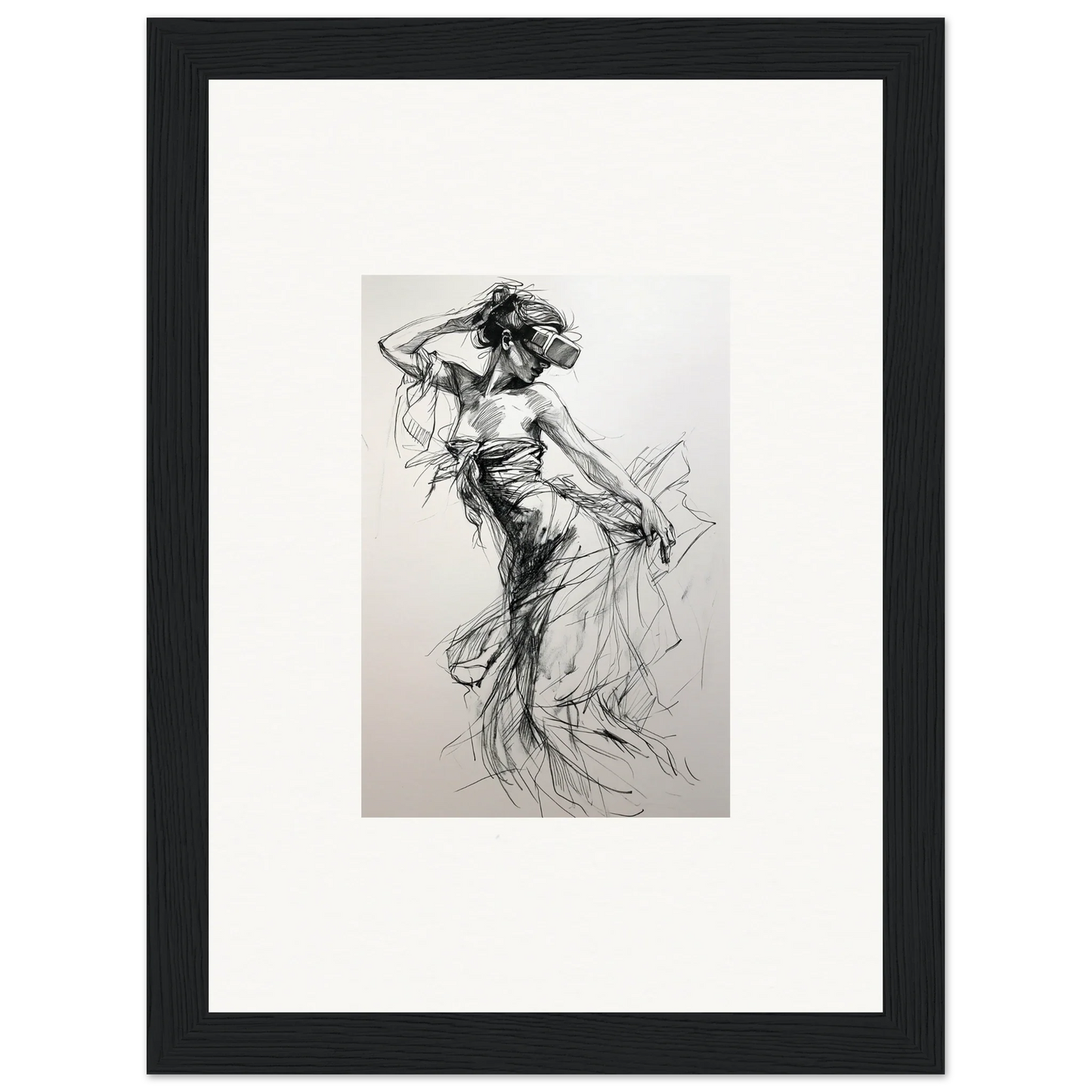 Expressive charcoal sketch of a dancer captures movement from Virtual Grace Sketch