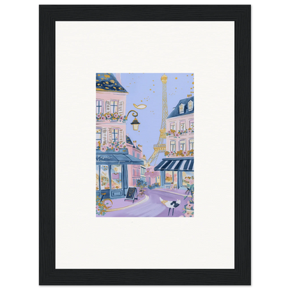 Framed wall art of a whimsical Parisian street scene from Hat Lemons Paris