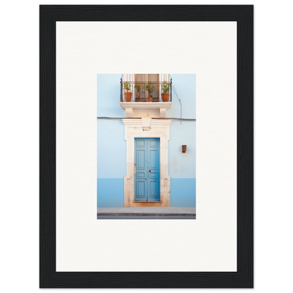 Blue wooden door framed in white stone, a stunning Ethereal Azul Entrance wall art