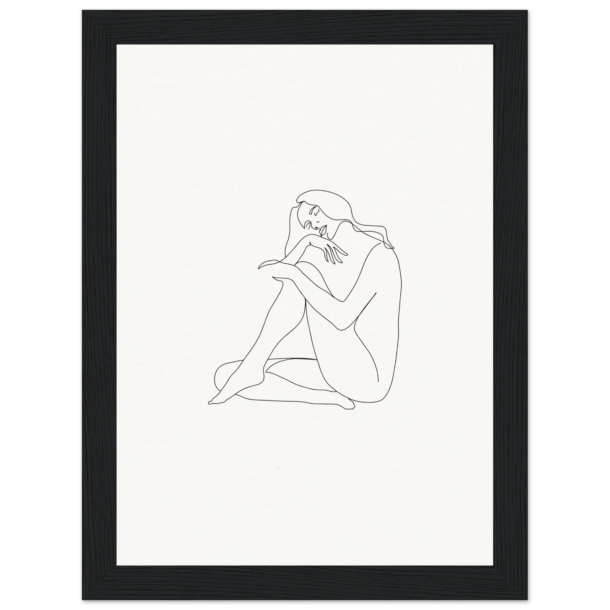 Simple line drawing of a seated nude in a contemplative pose for Mindful Dream Tangles