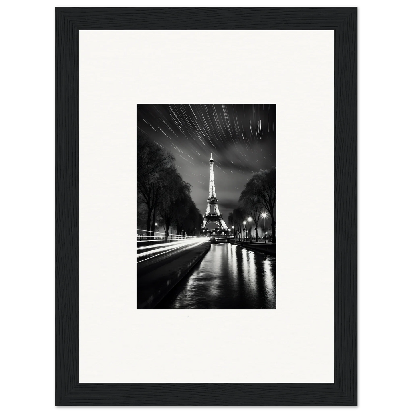 Black and white framed photograph of the Eiffel Tower for Parisian Stars premium wall art