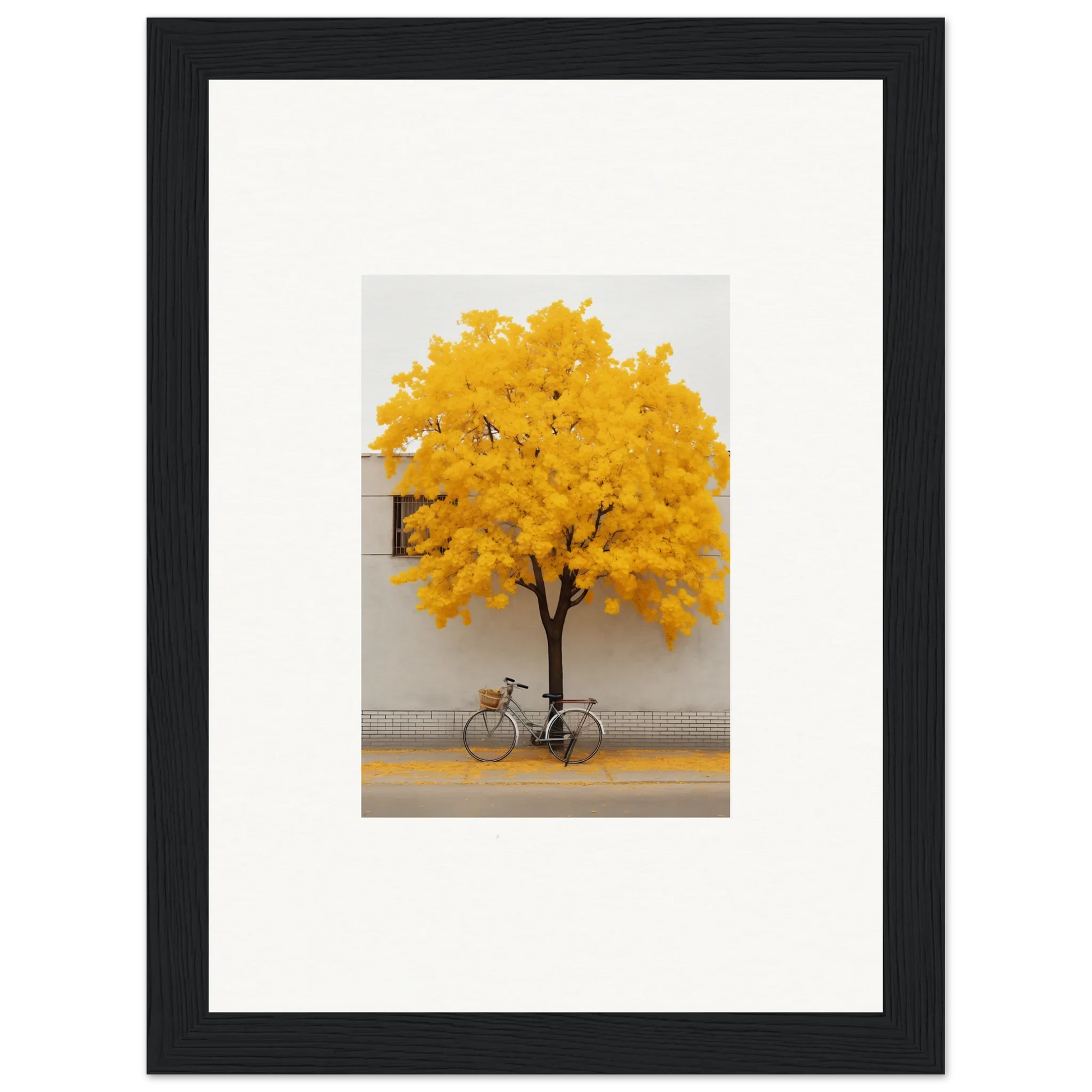 Bicycle under a yellow-leaved tree in Lemonade Gaze Reverie framed wall art