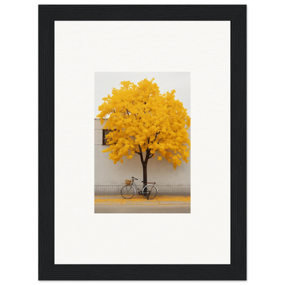 Bicycle under a yellow-leaved tree in Lemonade Gaze Reverie framed wall art