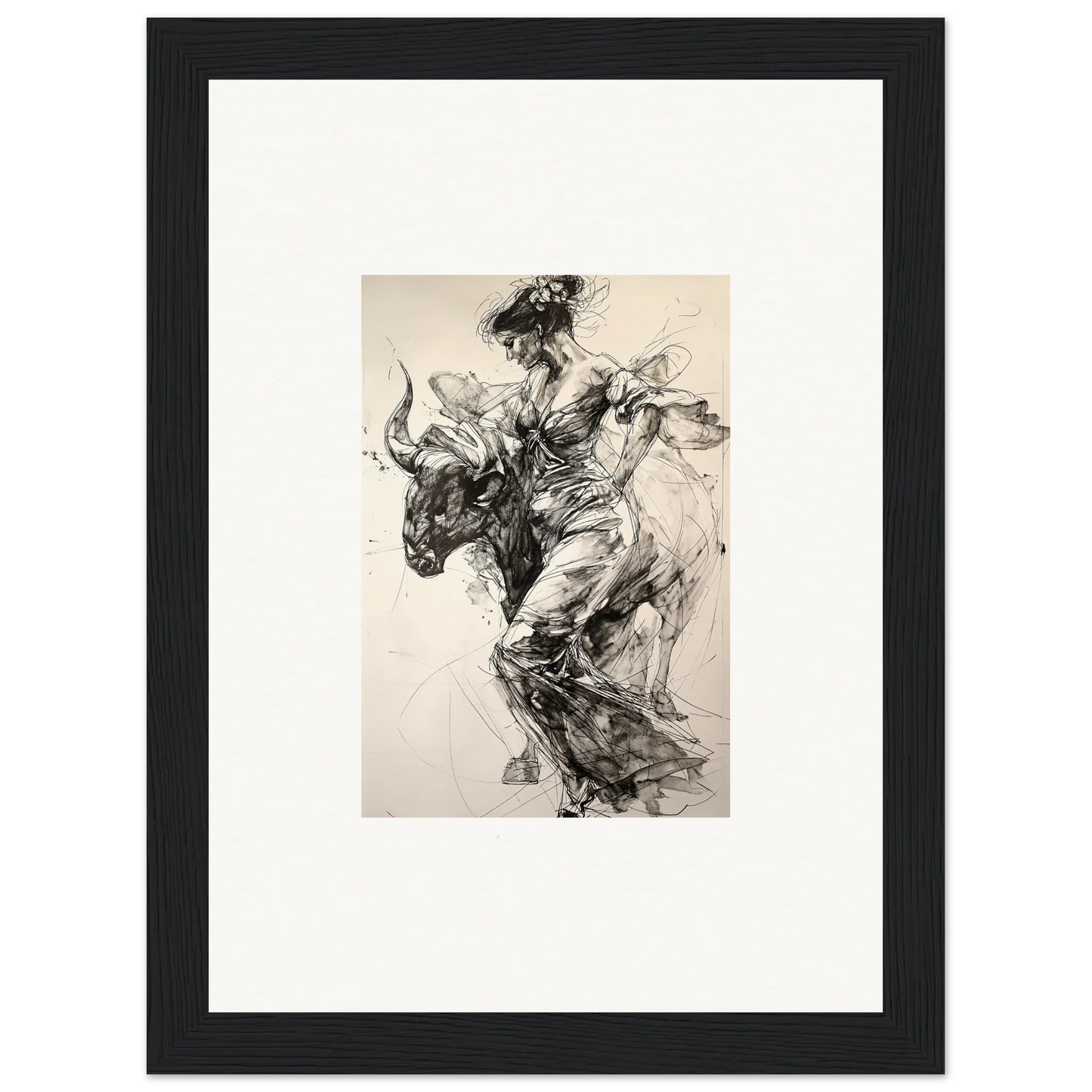 Dynamic bull rider sketch during rodeo in Labyrinthine Spanish Mirage special edition art™