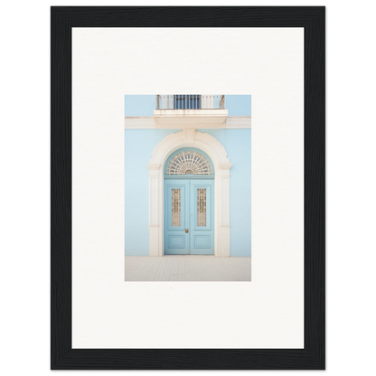 Light blue double door with arched window, part of Delphinium Dream Portal art