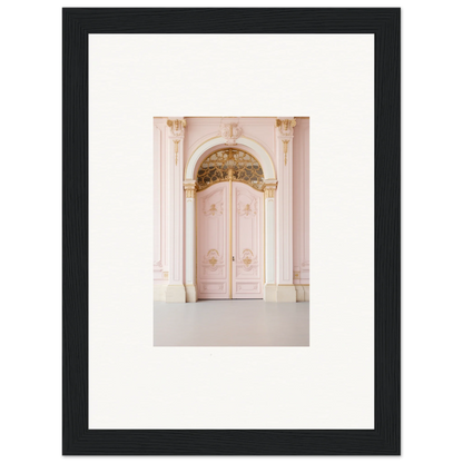 Ornate pink double doors with gold accents in premium framed wall art design