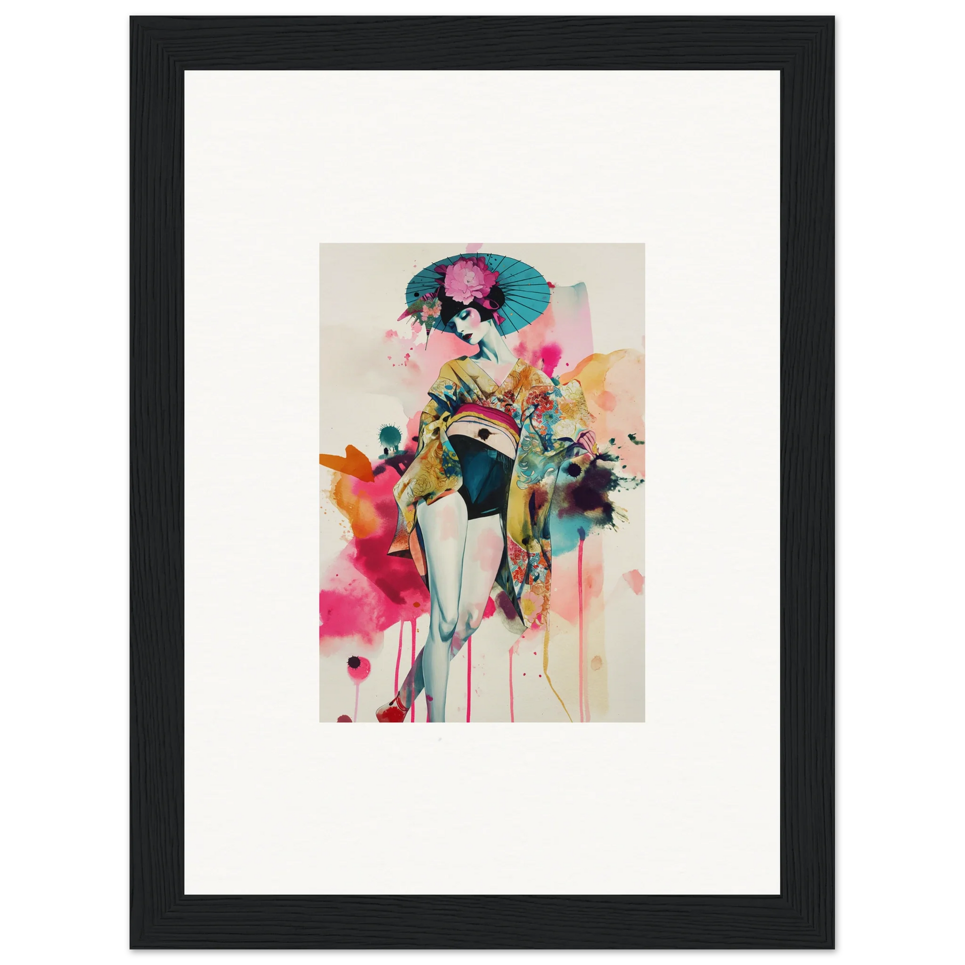 Colorful abstract watercolor wall art of a female figure for stylish room decoration