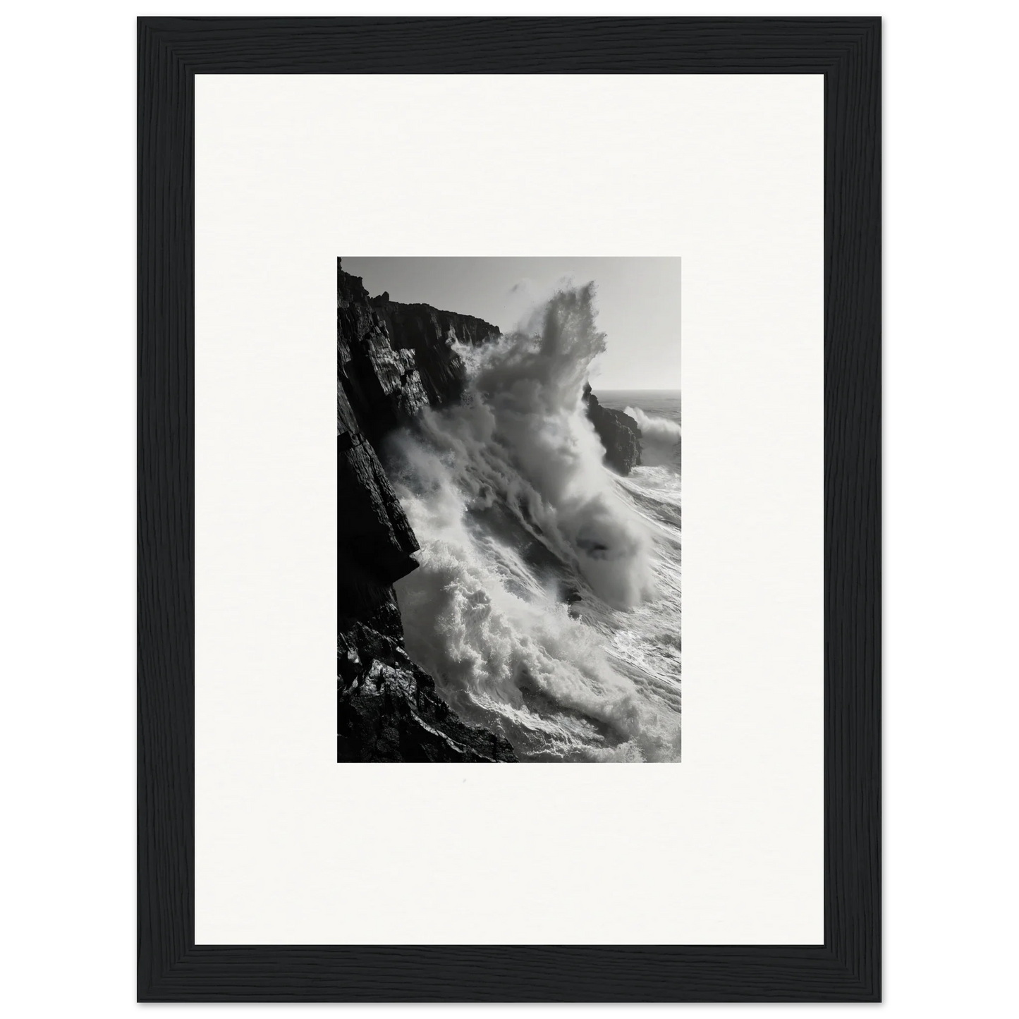 Powerful ocean wave crashing on cliffs in Tempest Winks Reverie special edition art™