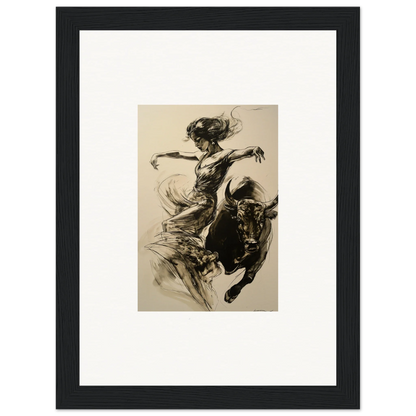 Dynamic black and white sketch of a bullfighter with a charging bull for Resilient Dancer Flame