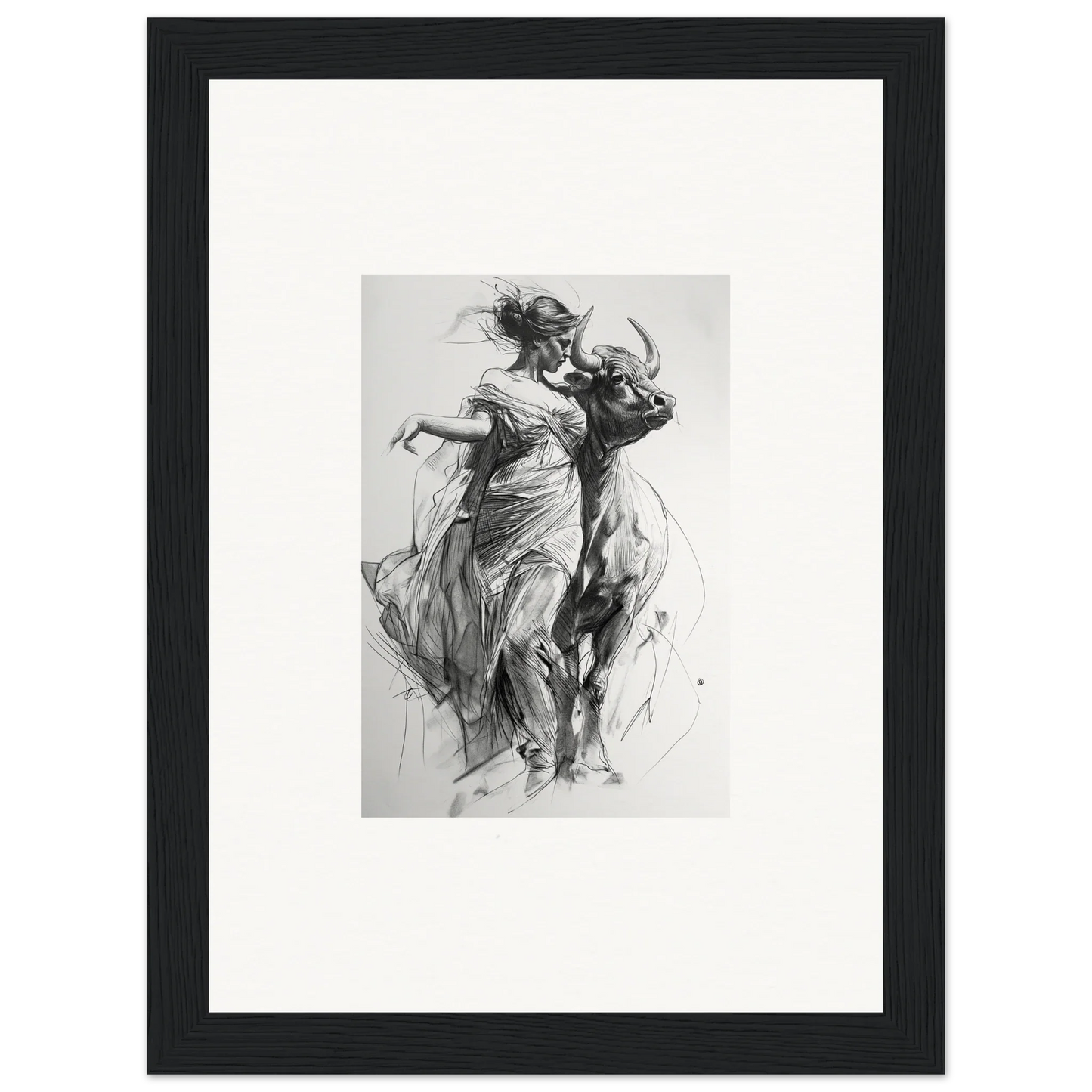 Black and white sketch of dancers in motion for Forest Flame Dance framed wall art