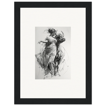 Black and white sketch of dancers in motion for Forest Flame Dance framed wall art