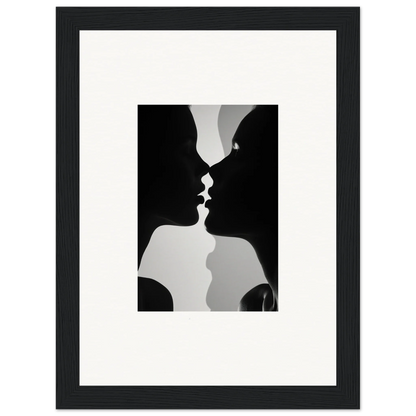 Black and white silhouette of two profiles about to kiss in Nouveau Love Symphony framed wall art