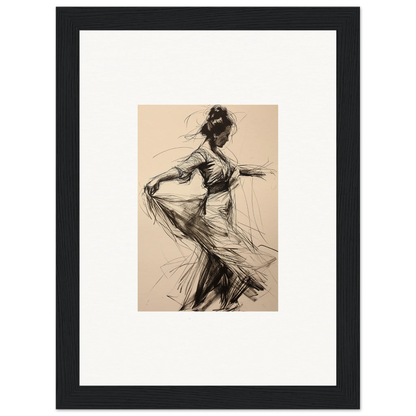 Sketch of a dancer in flowing dress showcasing Ephemeral Motion Whispers framed wall art