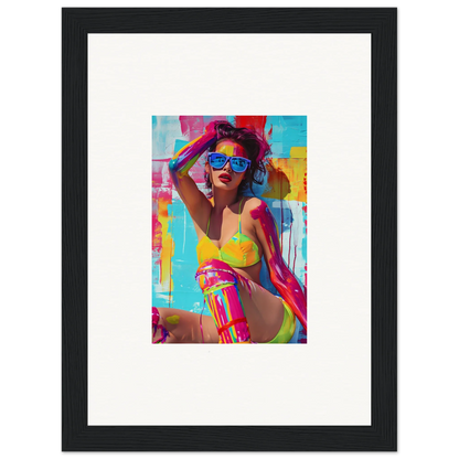 Colorful pop art portrait of a woman in swimwear, perfect for wall art or room decoration