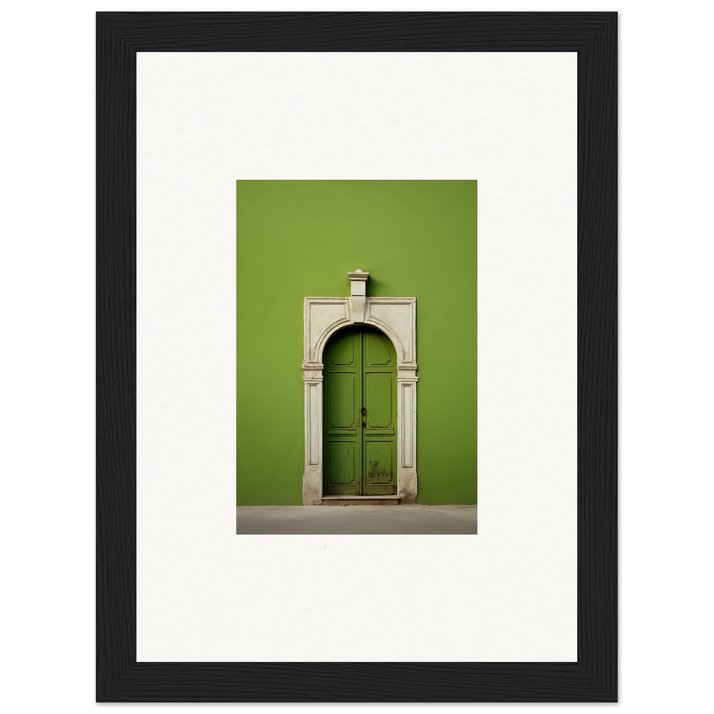 Green wooden door in stone archway for Green Origins special edition art™