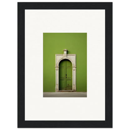 Green wooden door in stone archway for Green Origins special edition art™