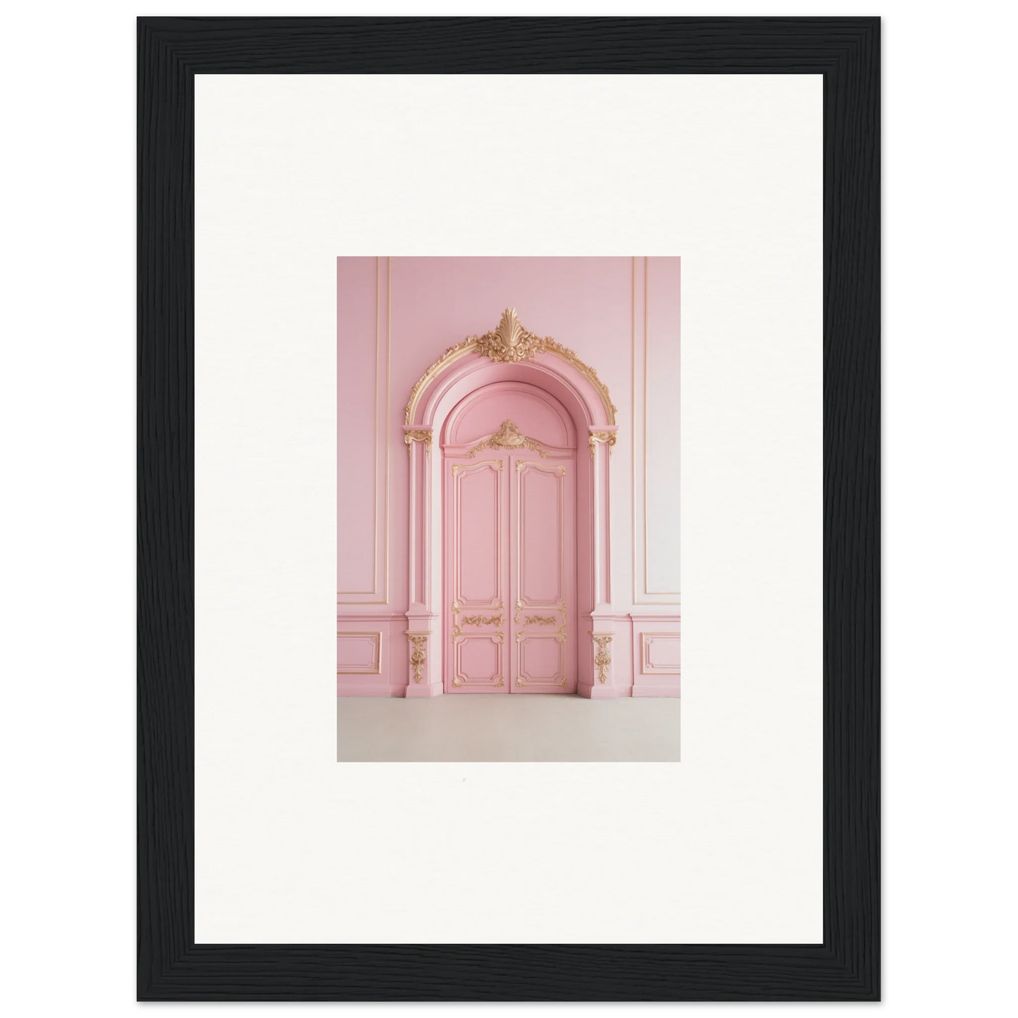 Ornate pink door with gold trim in Paris Dreams Frame, perfect for stylish wall art