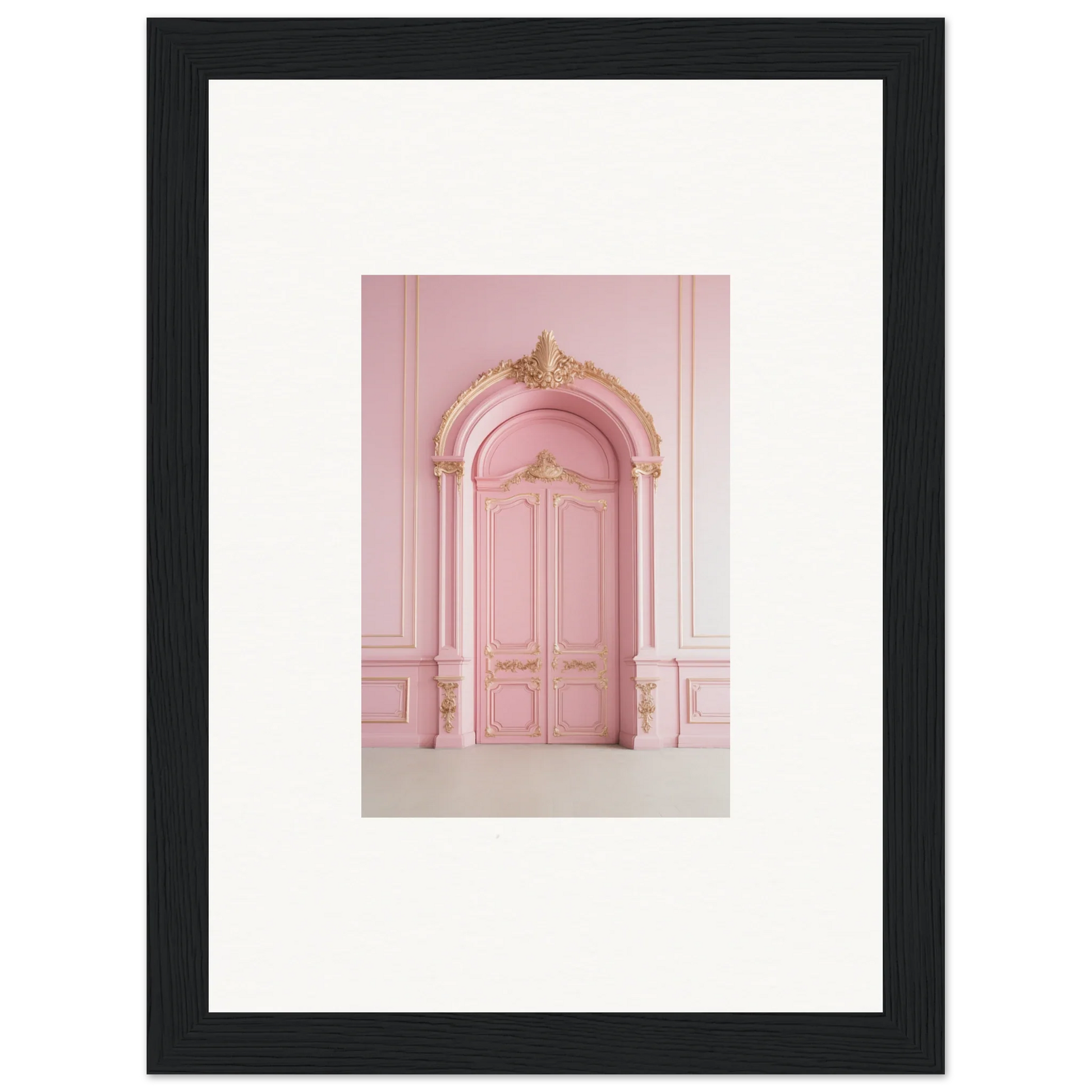 Ornate pink door with gold trim in Paris Dreams Frame, perfect for stylish wall art