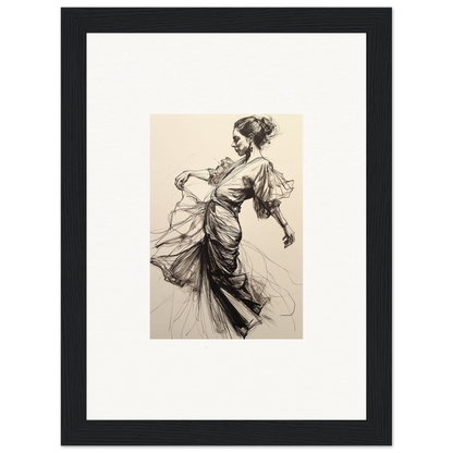 Elegant woman in flowing dress captured in Ephemeral Ink Serenade framed wall art