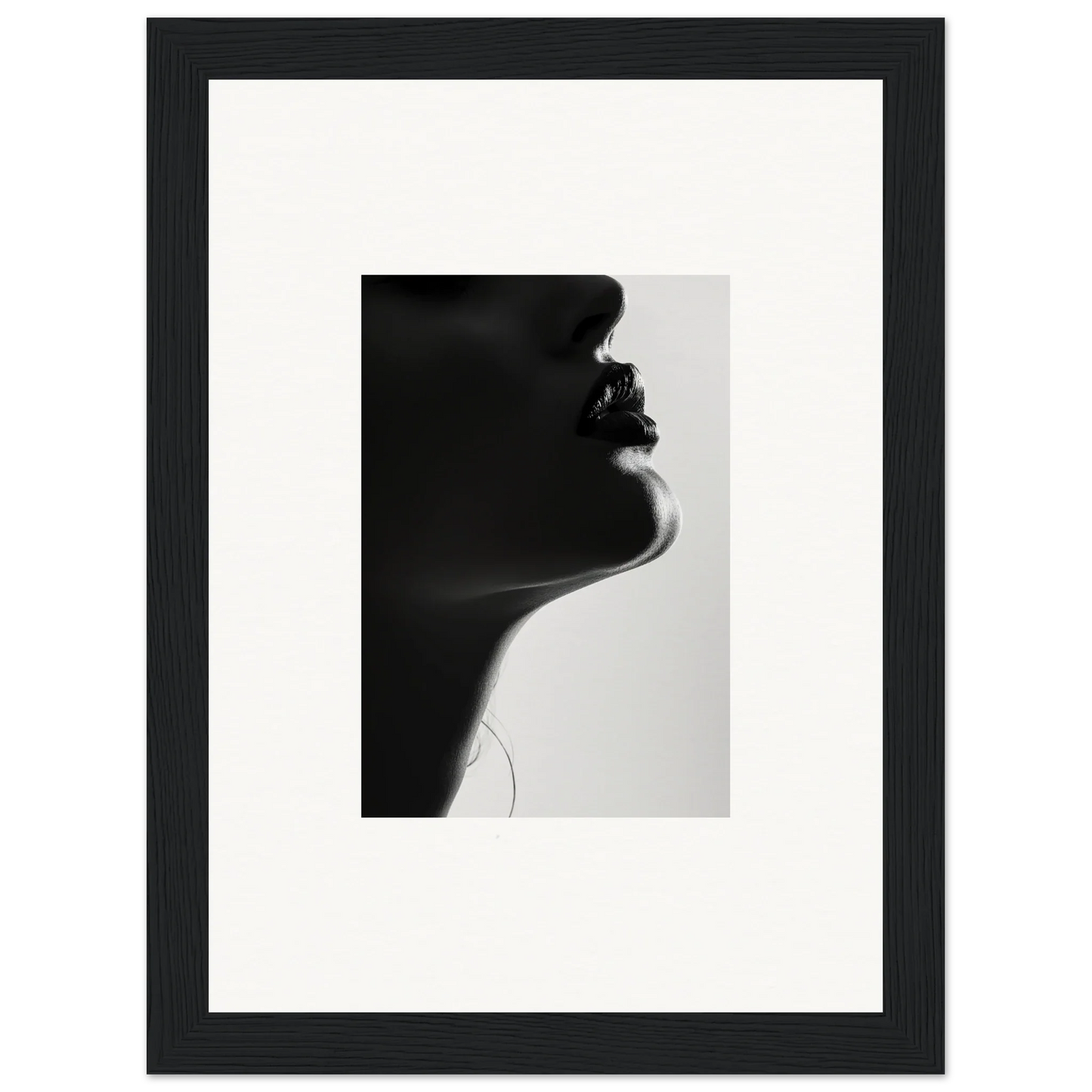 Elegant black and white silhouette in Shadowed Whisper Immanence framed wall art