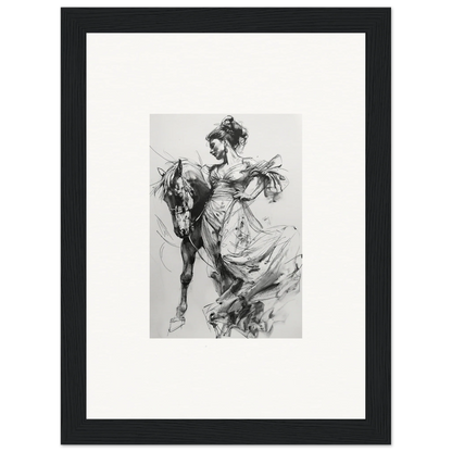 Elegant equestrian rider in flowing dress on horse from Thoughts Unbridled Dance framed wall art