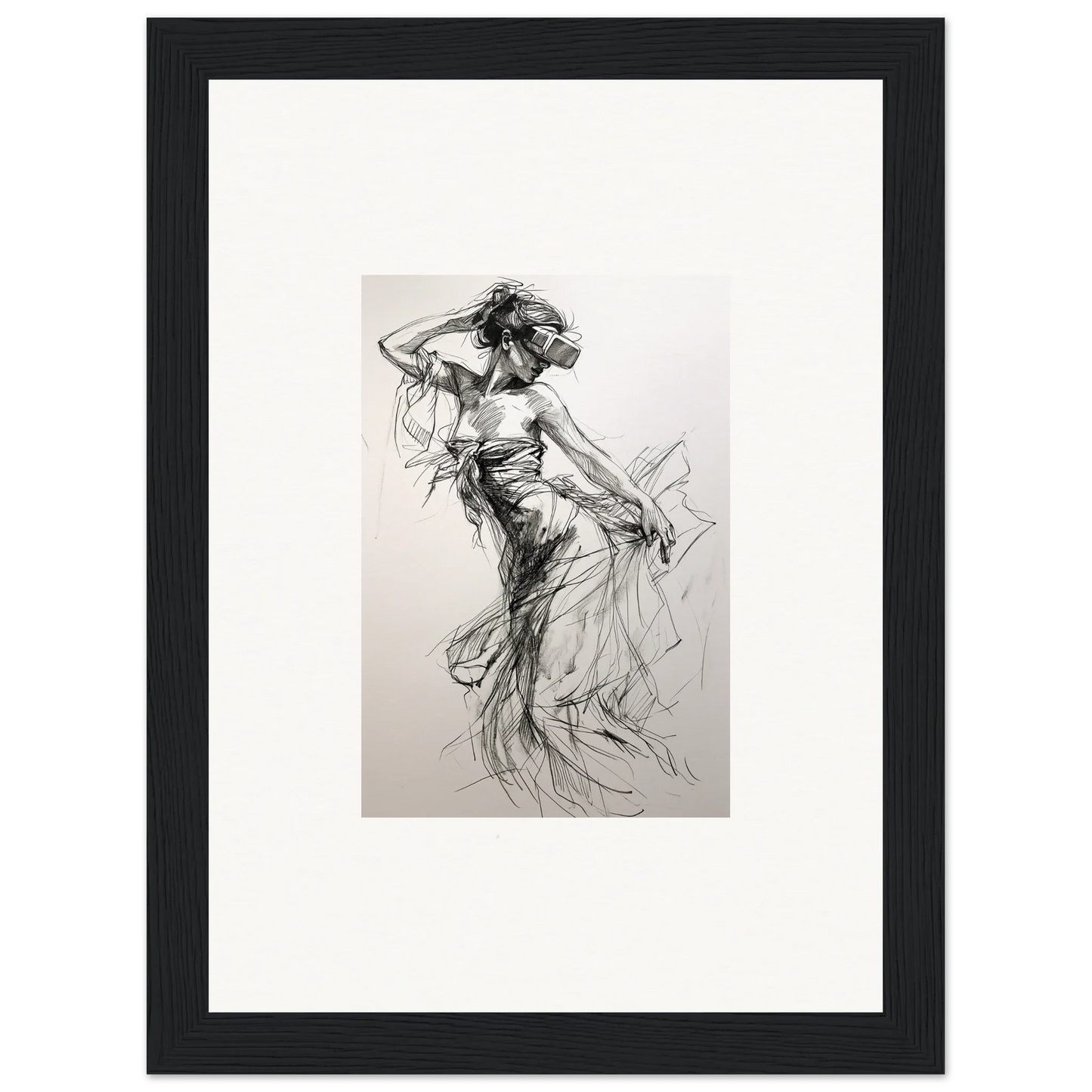 Charcoal sketch of a dancer in flowing dress for Mystic Quantum Soliloquy special edition art™