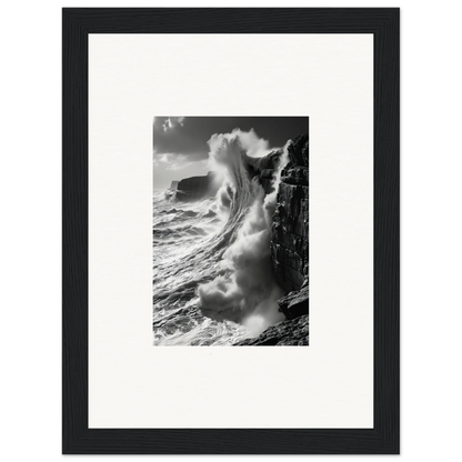 Powerful ocean wave crashing on rocky cliffs in Tidal Curved Reality framed wall art