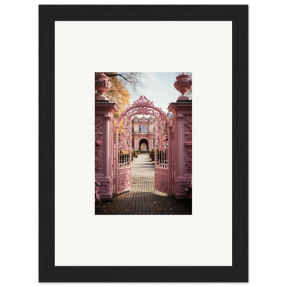 Ornate pink archway with metalwork at Sugarcotton Visions Gateway leading to a garden path