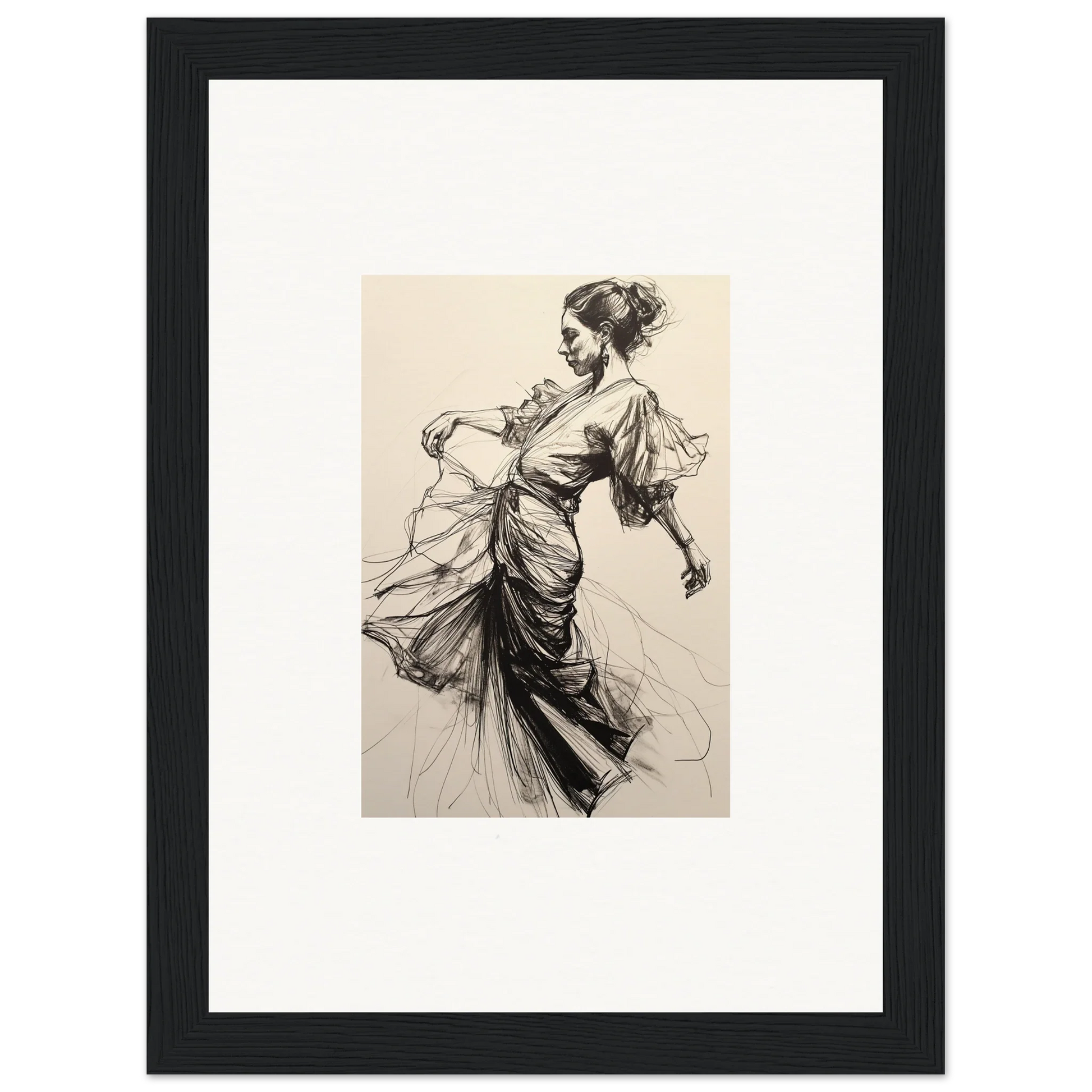 Elegant sketch of a woman in flowing dress, part of Midnight Dance Whispers special edition art™