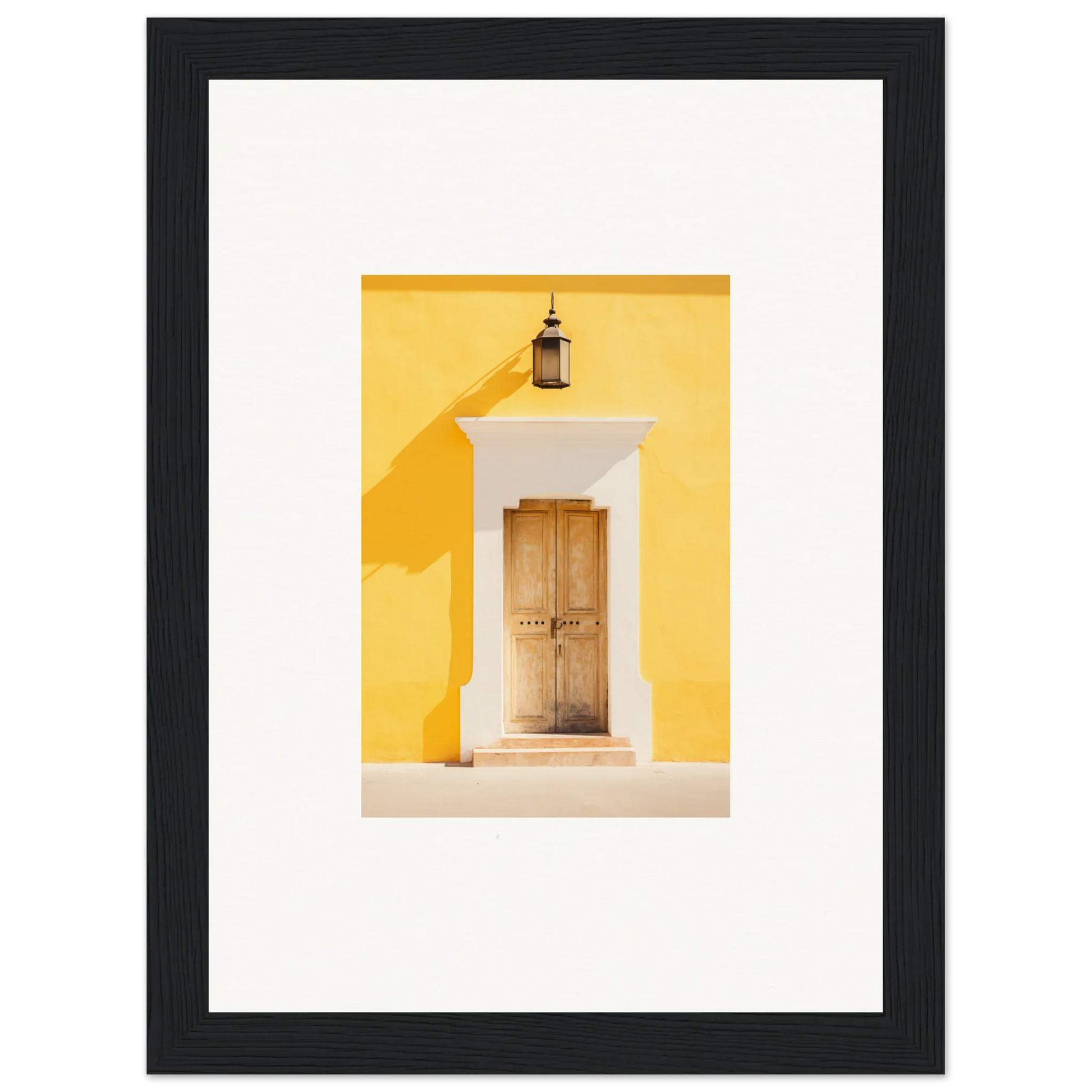 Wooden door on yellow wall with lantern in Golden Hue Portal special edition art™