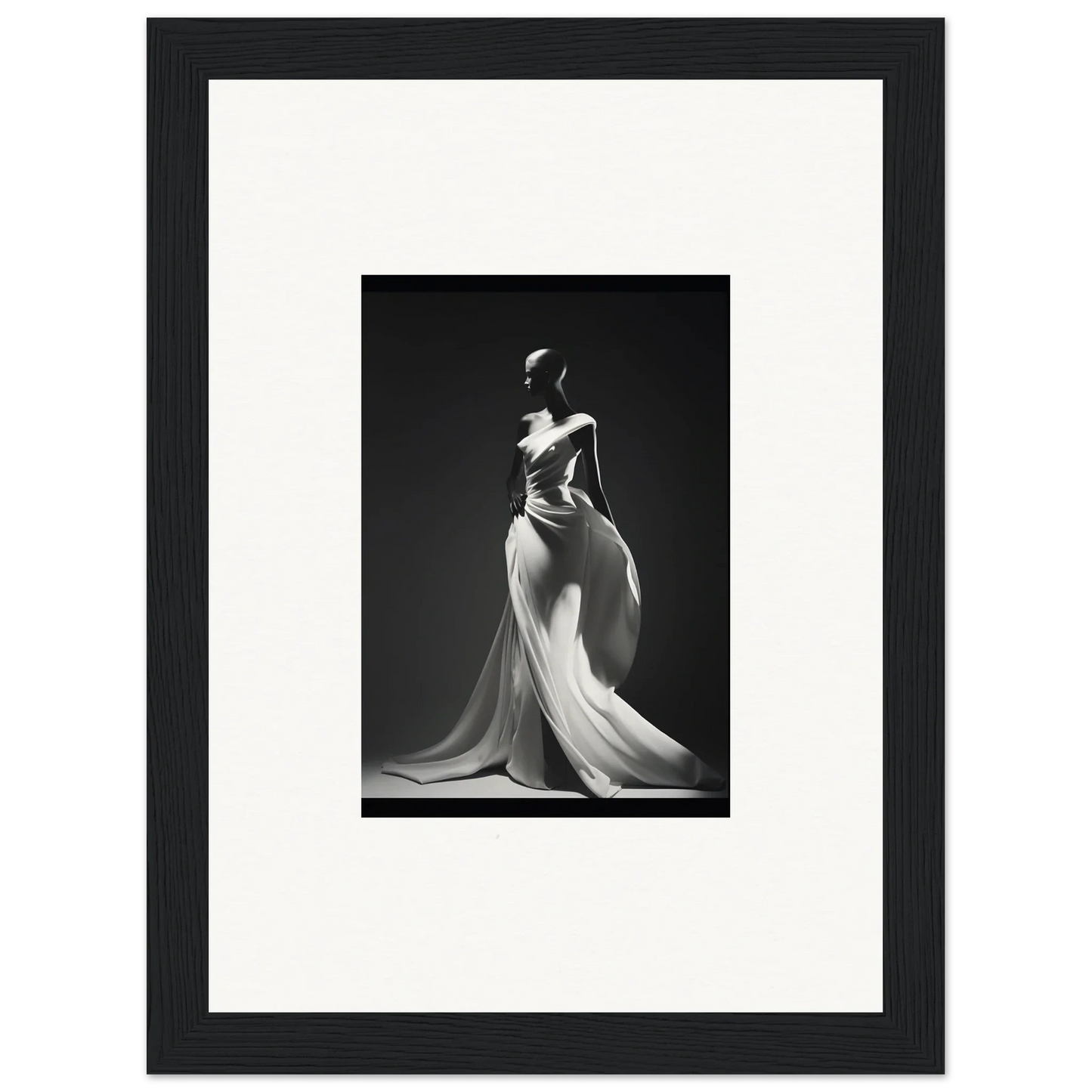 Elegant black and white figure in flowing gown showcasing Gossamer Ivory Whispers special edition art™