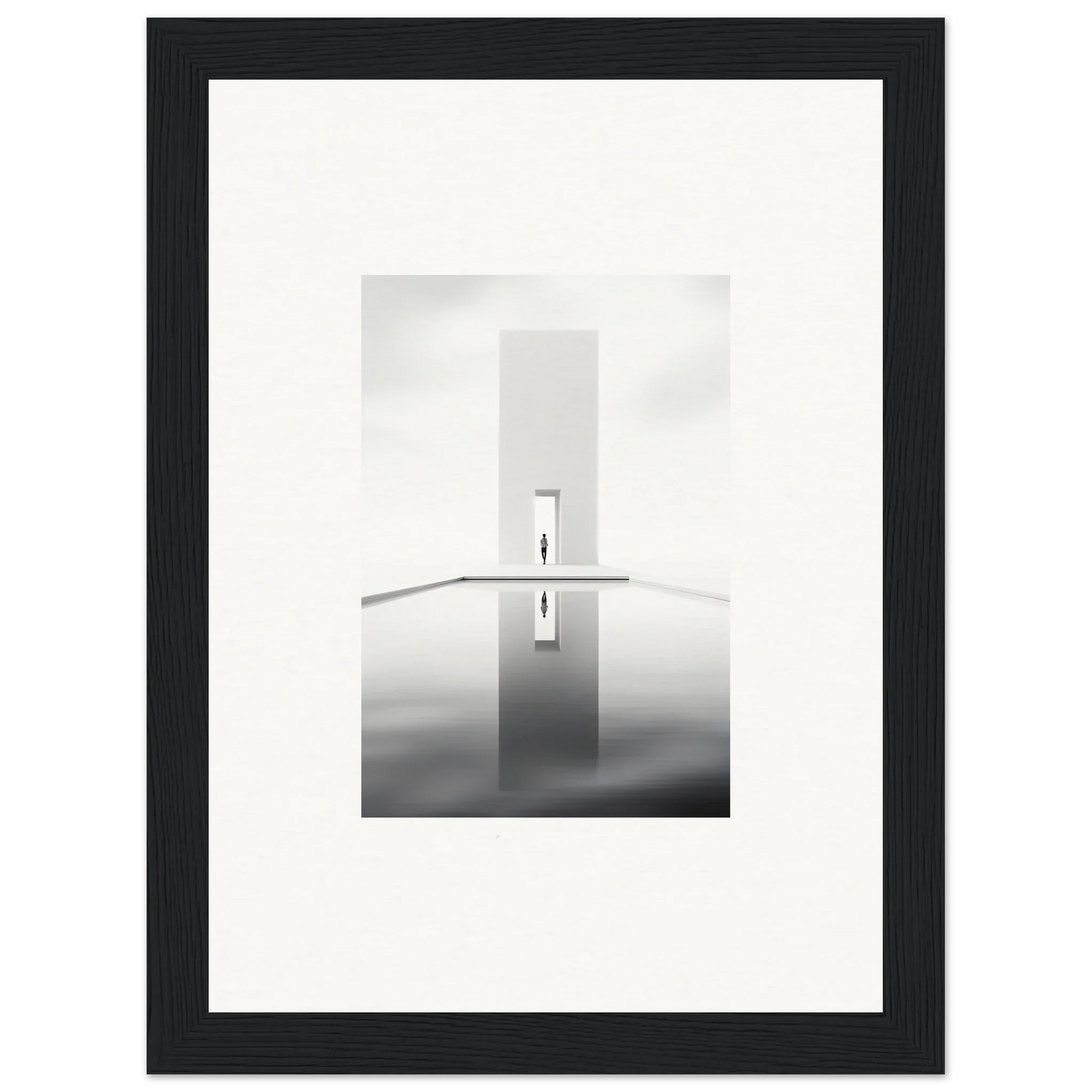 Black-framed minimalist photograph of a monolithic structure in water for Dreamer’s Vanishing Silhouette special edition art™