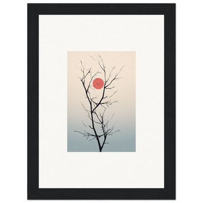 Bare tree branches silhouette against a red sun for Serene Eclipse wall art