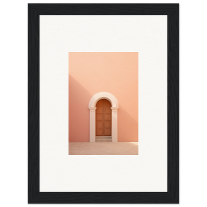 Wooden door in arched stone doorway on peachy-pink wall from Silent Coral Dreams collection