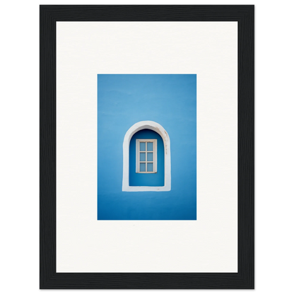 Arched window with white trim on a blue wall in Whispers Sky Mosaic art piece