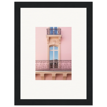 Ornate pink balcony with arched window featuring the Dusky Dream Balustrade design