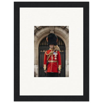 Queen’s Guard in red uniform with bearskin hat for Royal Red Reverie framed wall art