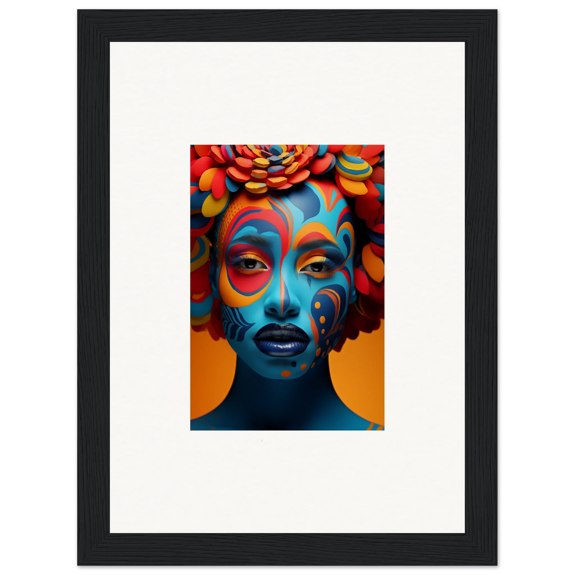 Vibrant portrait with colorful face paint, perfect for a unique wall art canvas print