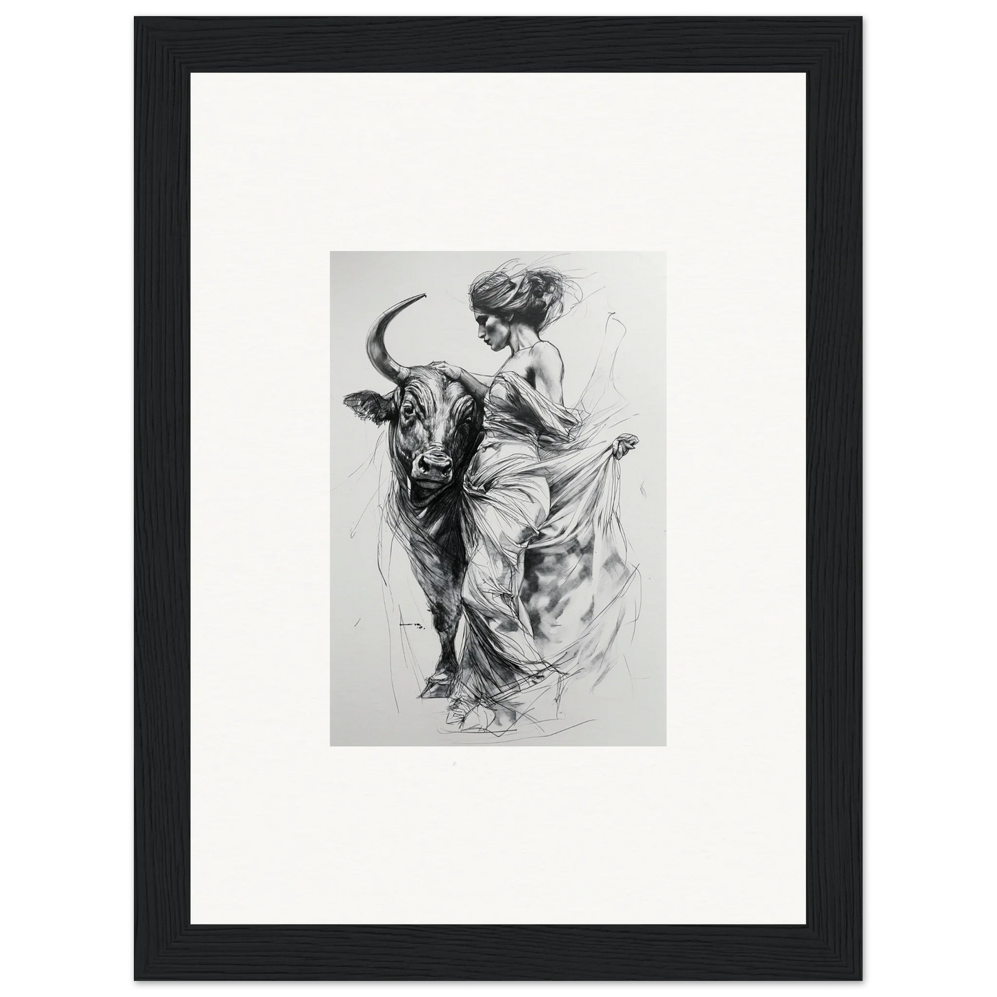 Dynamic black and white sketch of a matador and bull for Marvelous Taurine Serenade