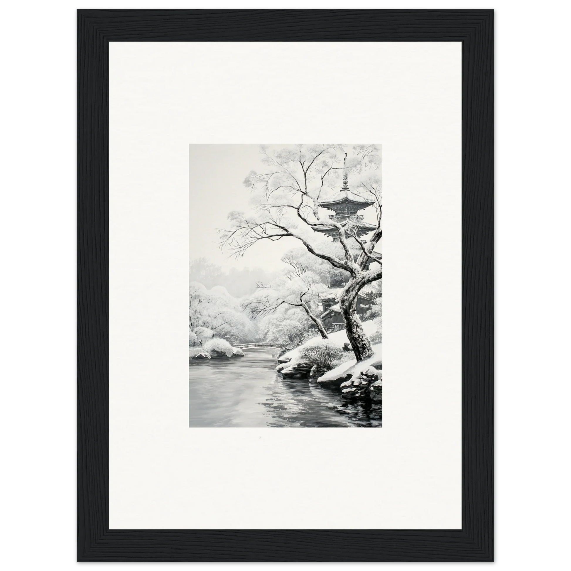 Framed wall art featuring Timeless Snow Fables snow-covered winter landscape