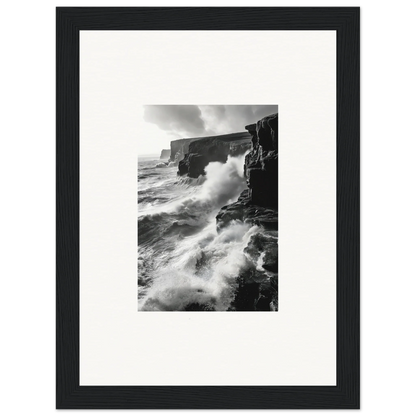 Dramatic black and white waves crash on cliffs in Tempestuous Rock Ballet special edition art™