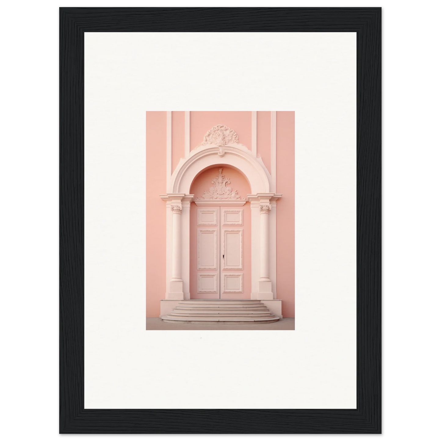 Elegant pink doorway with classical columns in the Petal Whispers Portal special edition art™