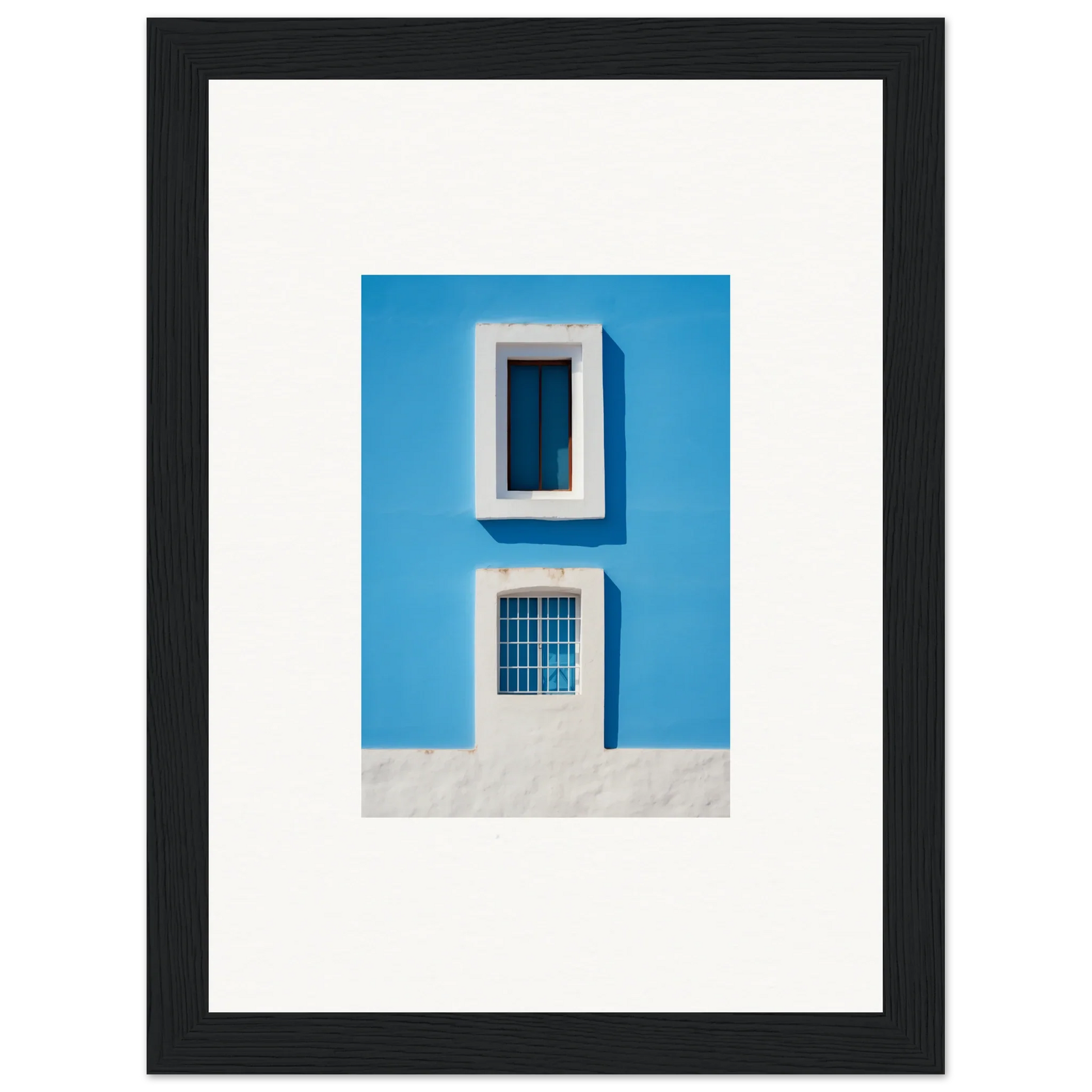 Framed wall art of a blue wall with a white-trimmed window from Isles Encompassed Vista